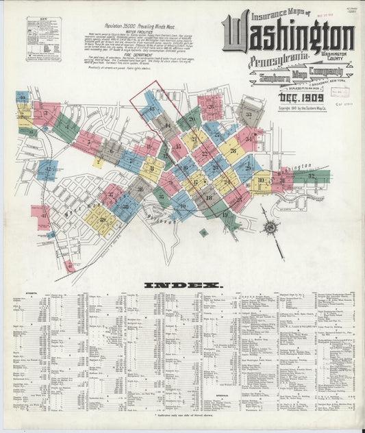 Sanborn Fire Insurance Map from Washington, Washington County, Pennsylvania (1909), Sheet #0001 - Complete Map Set gallery image, historic Sanborn map, vintage wall art, Pennsylvania Pennsylvania
