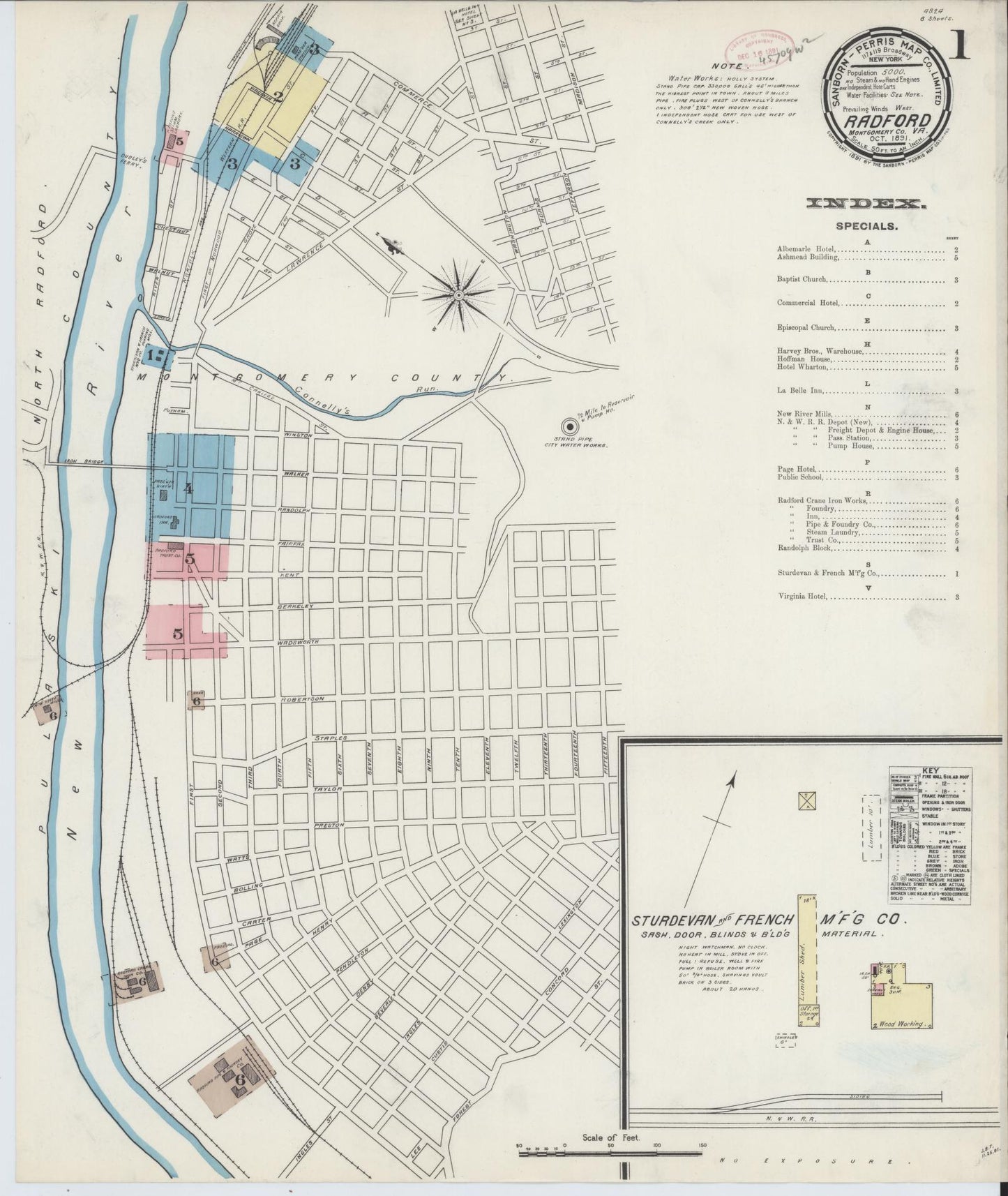 Sanborn Fire Insurance Map from Radford, Independent Cities, Virginia. (1891) – Historic Sanborn Fire Insurance Map Print