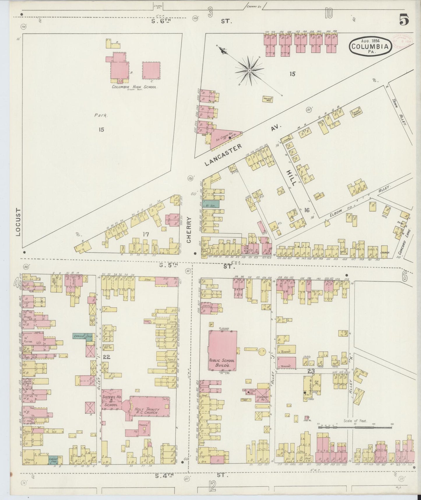 Sanborn Fire Insurance Map from Columbia, Lancaster County, Pennsylvania (1894), Sheet #0005 - Historic Sanborn Fire Insurance Map Print, vintage old map wall art, antique decor, genealogy gift, Pennsylvania Pennsylvania map