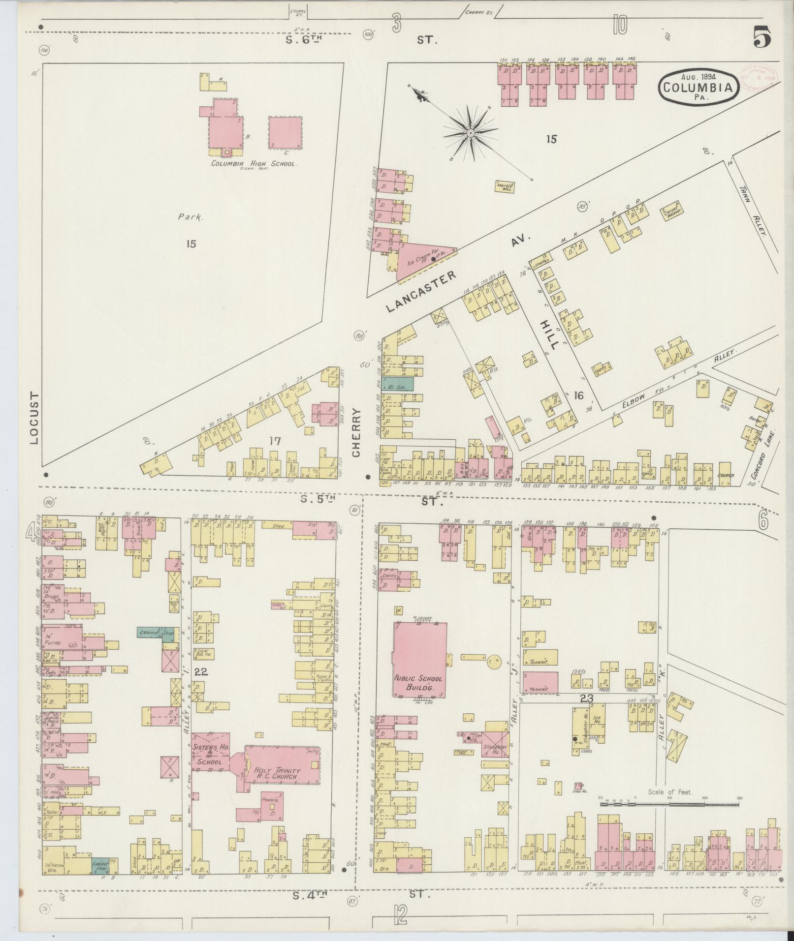 Sanborn Fire Insurance Map from Columbia, Lancaster County, Pennsylvania (1894), Sheet #0005 - Historic Sanborn Fire Insurance Map Print, vintage old map wall art, antique decor, genealogy gift, Pennsylvania Pennsylvania map