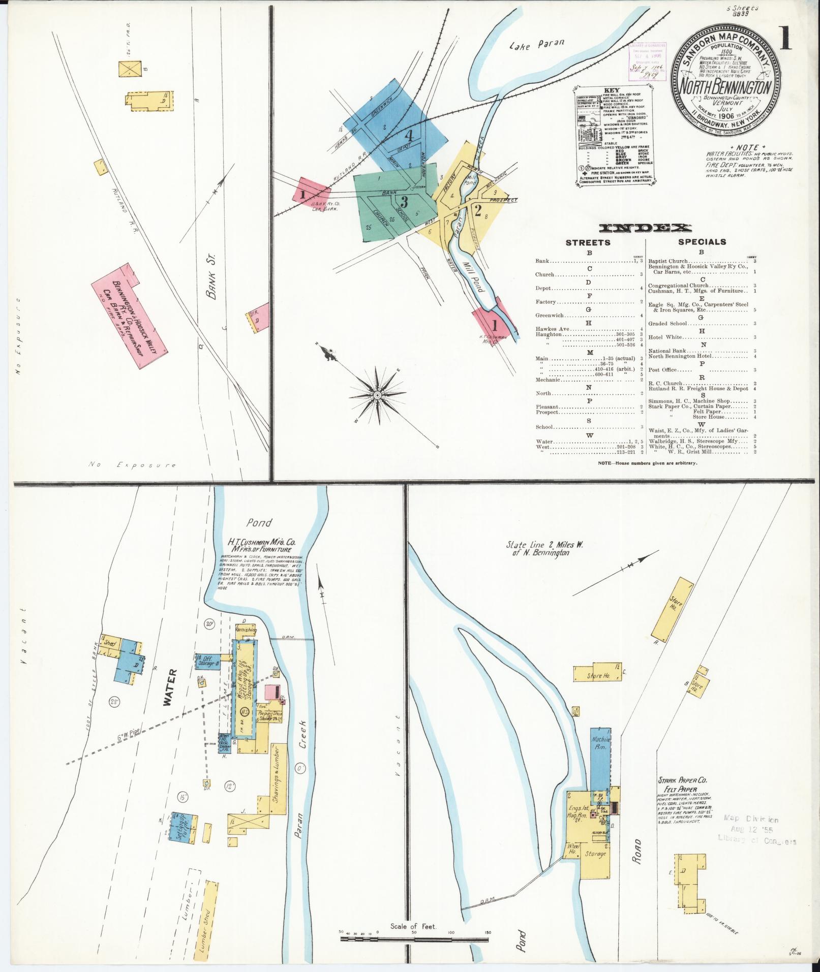 Sanborn Fire Insurance Map from North Bennington, Bennington County, Vermont. (1906) – Historic Sanborn Fire Insurance Map Print