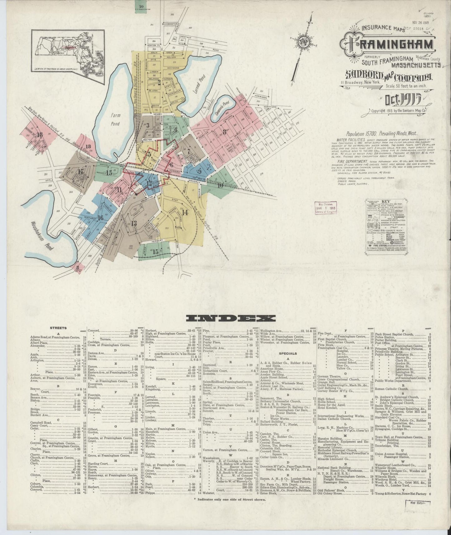 Sanborn Fire Insurance Map from Framingham, Middlesex County, Massachusetts (1915), Sheet #0001 - Complete Map Set gallery image, historic Sanborn map, vintage wall art, Massachusetts Massachusetts