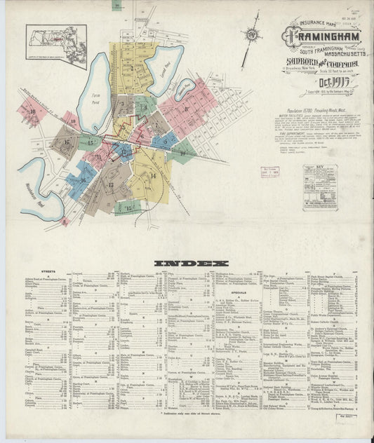 Sanborn Fire Insurance Map from Framingham, Middlesex County, Massachusetts (1915), Sheet #0001 - Complete Map Set gallery image, historic Sanborn map, vintage wall art, Massachusetts Massachusetts