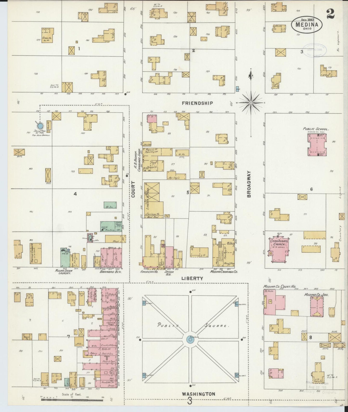 Sanborn Fire Insurance Map from Medina, Medina County, Ohio (1897), Sheet #0002 - Historic Sanborn Fire Insurance Map Print, vintage old map wall art, antique decor, genealogy gift, Ohio Ohio map