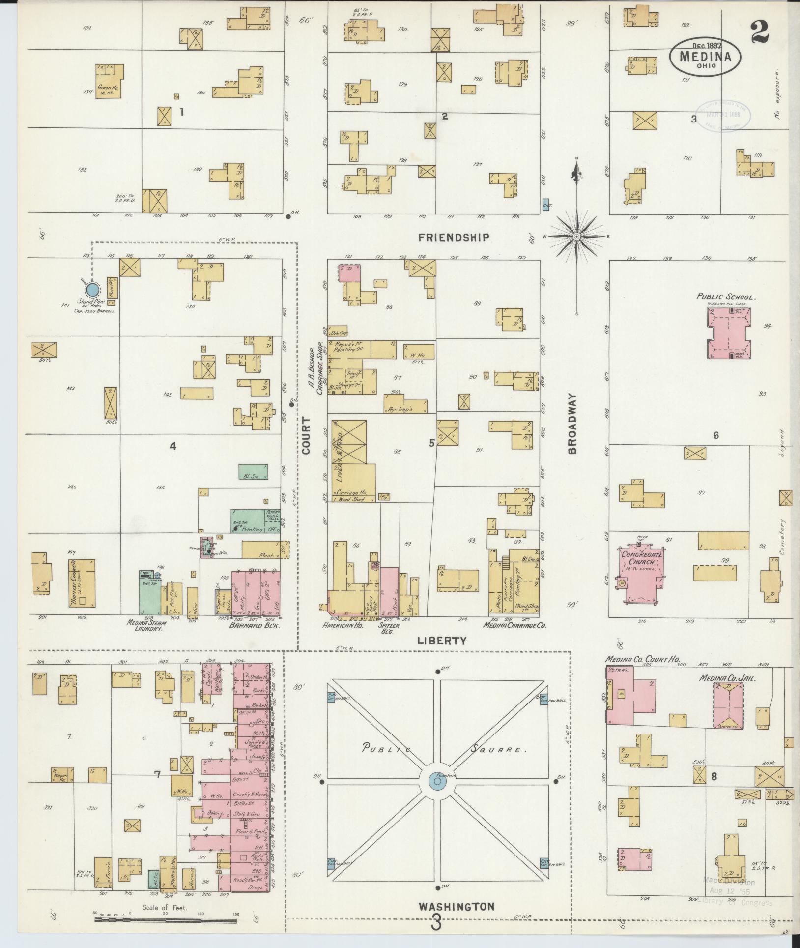 Sanborn Fire Insurance Map from Medina, Medina County, Ohio (1897), Sheet #0002 - Historic Sanborn Fire Insurance Map Print, vintage old map wall art, antique decor, genealogy gift, Ohio Ohio map