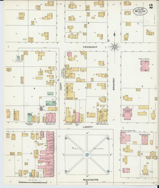 Sanborn Fire Insurance Map from Medina, Medina County, Ohio (1897), Sheet #0002 - Historic Sanborn Fire Insurance Map Print, vintage old map wall art, antique decor, genealogy gift, Ohio Ohio map