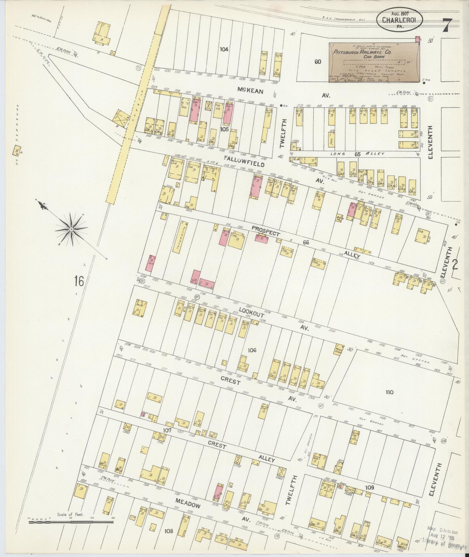 Sanborn Fire Insurance Map from Charleroi, Washington County, Pennsylvania (1907), Sheet #0007 - Historic Sanborn Fire Insurance Map Print, vintage old map wall art, antique decor, genealogy gift, Pennsylvania Pennsylvania map