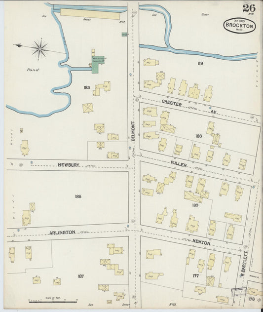 Sanborn Fire Insurance Map from Brockton, Plymouth County, Massachusetts (1889), Sheet #0026 - Historic Sanborn Fire Insurance Map Print, vintage old map wall art, antique decor, genealogy gift, Massachusetts Massachusetts map