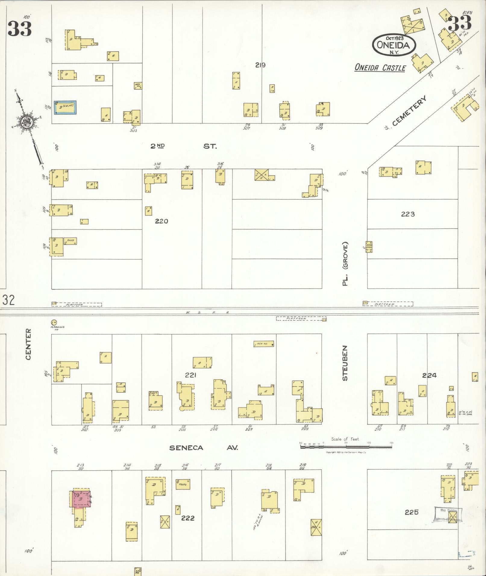 Sanborn Fire Insurance Map from Oneida, Madison County, New York (1923), Sheet #0033 - Historic Sanborn Fire Insurance Map Print, vintage old map wall art, antique decor, genealogy gift, New York New York map