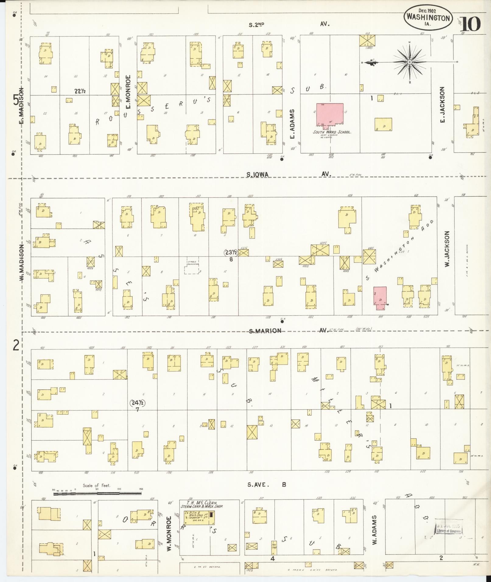 Sanborn Fire Insurance Map from Washington, Washington County, Iowa (1902), Sheet #0010 - Historic Sanborn Fire Insurance Map Print, vintage old map wall art