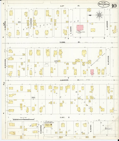 Sanborn Fire Insurance Map from Washington, Washington County, Iowa (1902), Sheet #0010 - Historic Sanborn Fire Insurance Map Print, vintage old map wall art