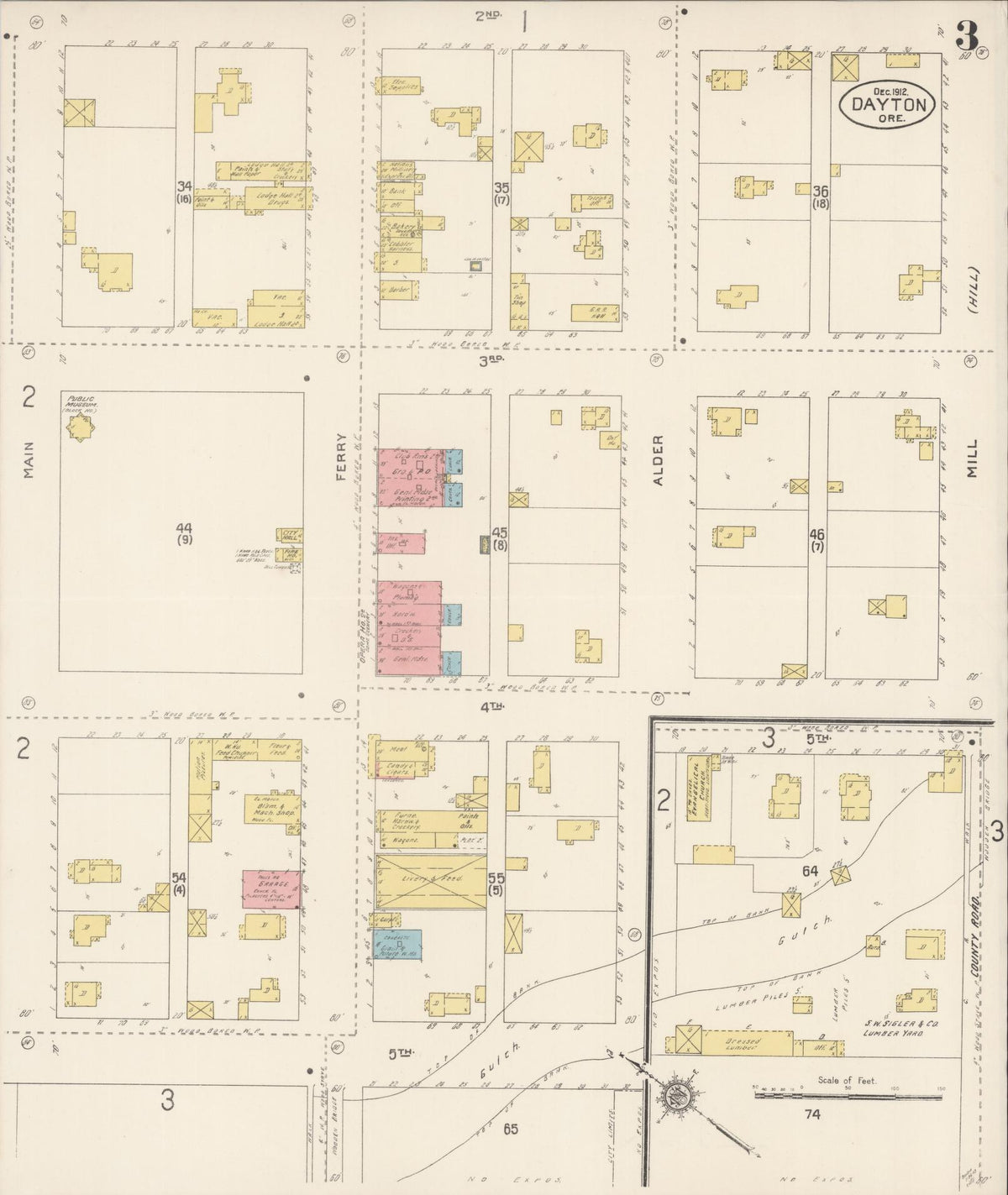 Sanborn Fire Insurance Map from Dayton, Yamhill County, Oregon (1912), Sheet #0003 - Historic Sanborn Fire Insurance Map Print, vintage old map wall art, antique decor, genealogy gift, Oregon Oregon map