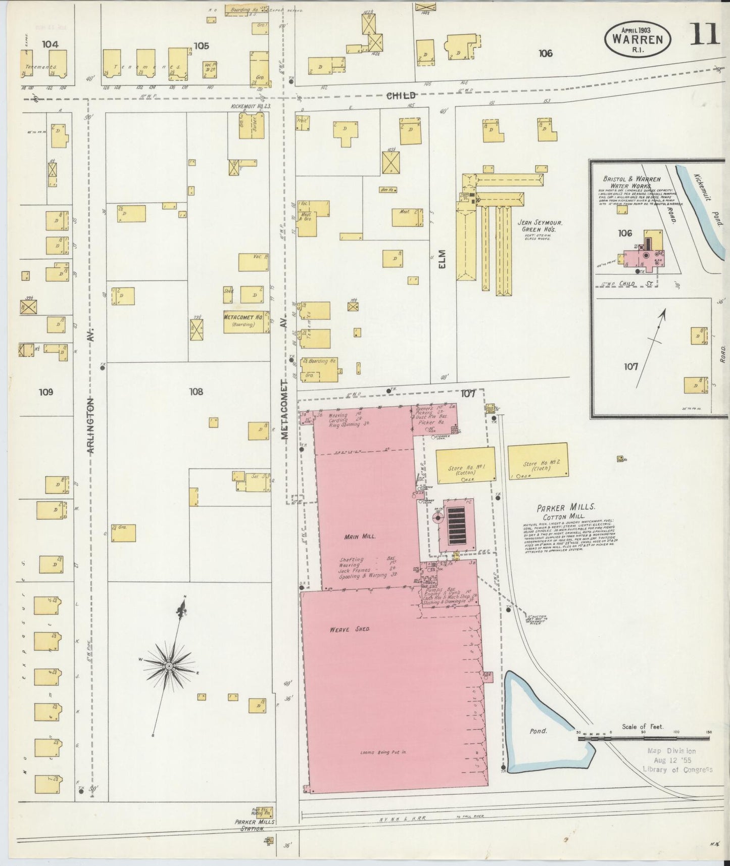 Sanborn Fire Insurance Map from Warren, Bristol County, Rhode Island (1903), Sheet #0011 - Complete Map Set gallery image, historic Sanborn map, vintage wall art, Rhode Island Rhode Island