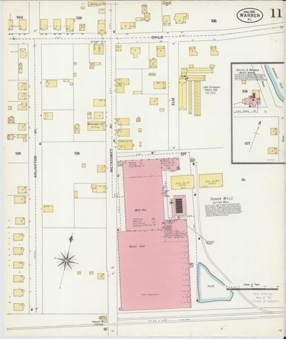 Sanborn Fire Insurance Map from Warren, Bristol County, Rhode Island (1903), Sheet #0011 - Complete Map Set gallery image, historic Sanborn map, vintage wall art, Rhode Island Rhode Island