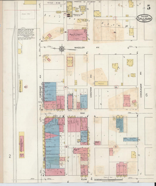 Sanborn Fire Insurance Map from Sallisaw, Sequoyah County, Oklahoma (1933), Sheet #0005 - Historic Sanborn Fire Insurance Map Print, vintage old map wall art, antique decor, genealogy gift, Oklahoma Oklahoma map