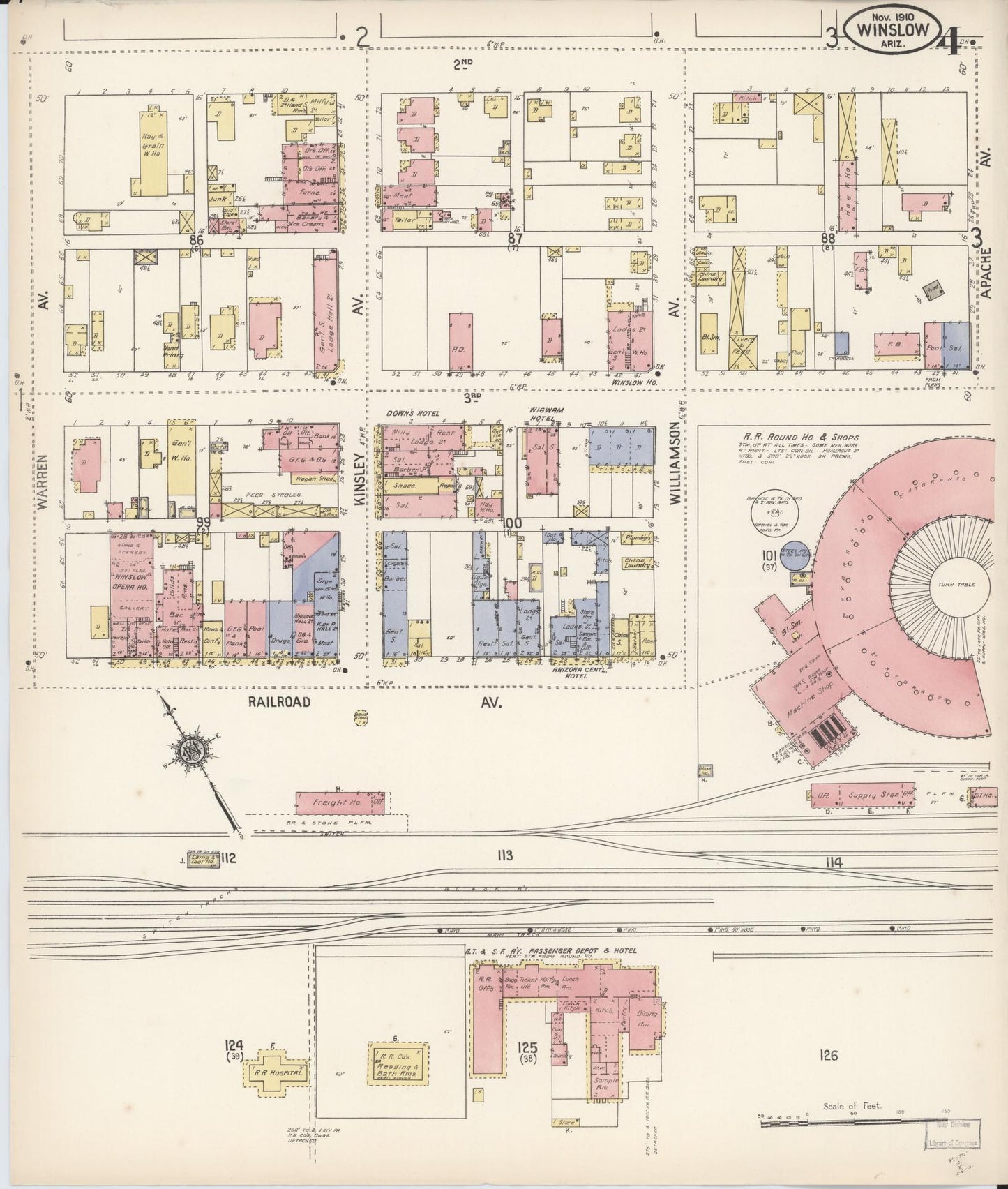 Sanborn Fire Insurance Map from Winslow, Navajo County, Arizona (1910), Sheet #0004 - Historic Sanborn Fire Insurance Map Print, vintage old map wall art, antique decor, genealogy gift, Arizona Arizona map