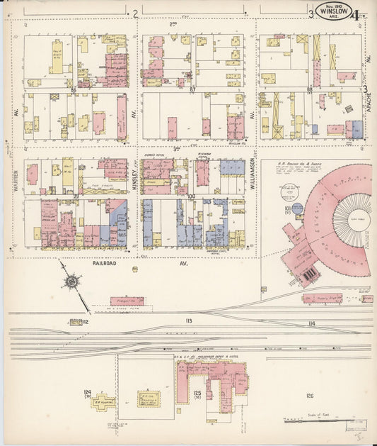 Sanborn Fire Insurance Map from Winslow, Navajo County, Arizona (1910), Sheet #0004 - Historic Sanborn Fire Insurance Map Print, vintage old map wall art, antique decor, genealogy gift, Arizona Arizona map