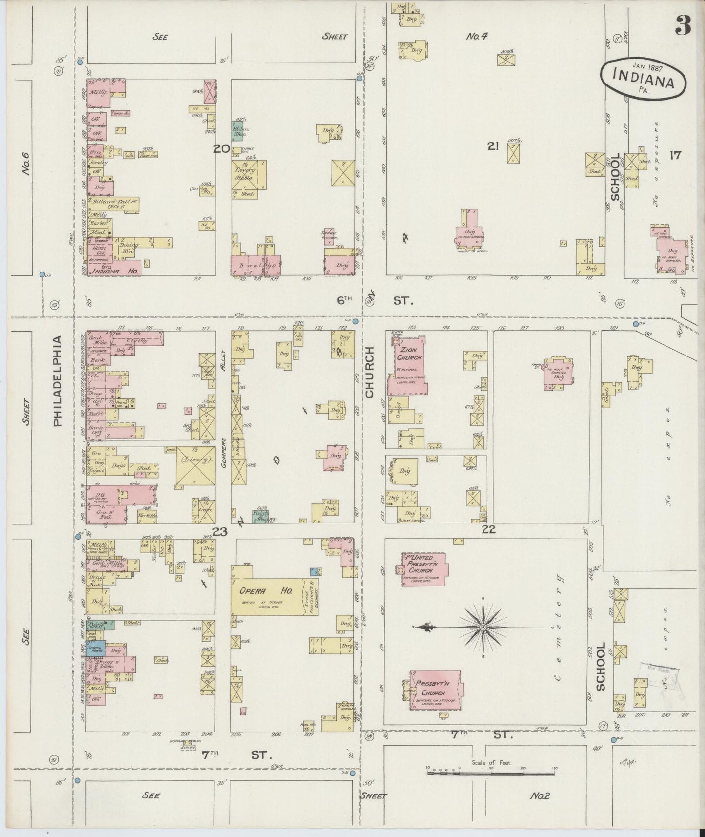 Sanborn Fire Insurance Map from Indiana, Indiana County, Pennsylvania (1887), Sheet #0003 - Complete Map Set gallery image, historic Sanborn map, vintage wall art, Sanborn Fire Insurance Map from Indiana Indiana