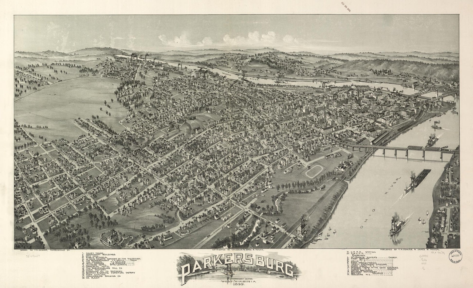 Parkersburg, West Virginia 1899. (1899) – Historic Bird’s-Eye View Panorama Print