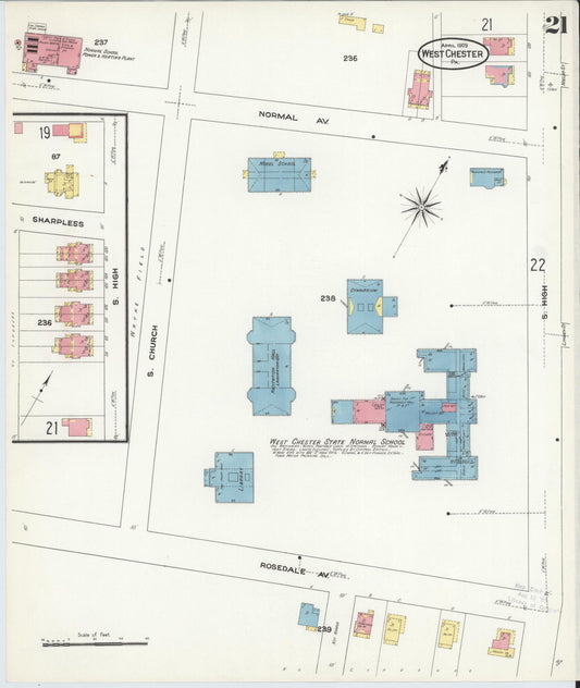 Sanborn Fire Insurance Map from West Chester, Chester County, Pennsylvania (1909), Sheet #0021 - Historic Sanborn Fire Insurance Map Print, vintage old map wall art, antique decor, genealogy gift, Pennsylvania Pennsylvania map