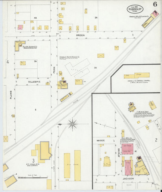 Sanborn Fire Insurance Map from Humboldt, Gibson County, Tennessee (1905), Sheet #0006 - Historic Sanborn Fire Insurance Map Print, vintage old map wall art, antique decor, genealogy gift, Tennessee Tennessee map