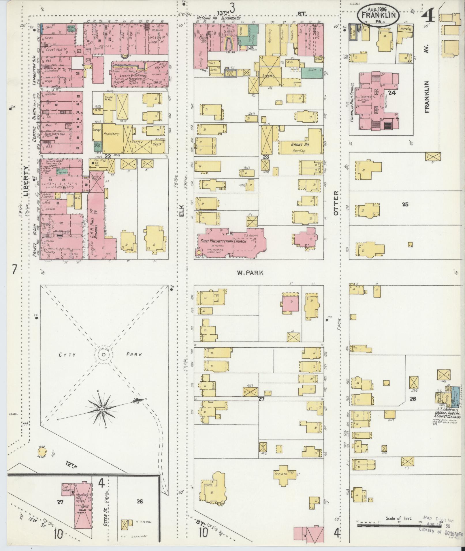 Sanborn Fire Insurance Map from Franklin, Venango County, Pennsylvania (1906), Sheet #0004 - Historic Sanborn Fire Insurance Map Print, vintage old map wall art, antique decor, genealogy gift, Pennsylvania Pennsylvania map