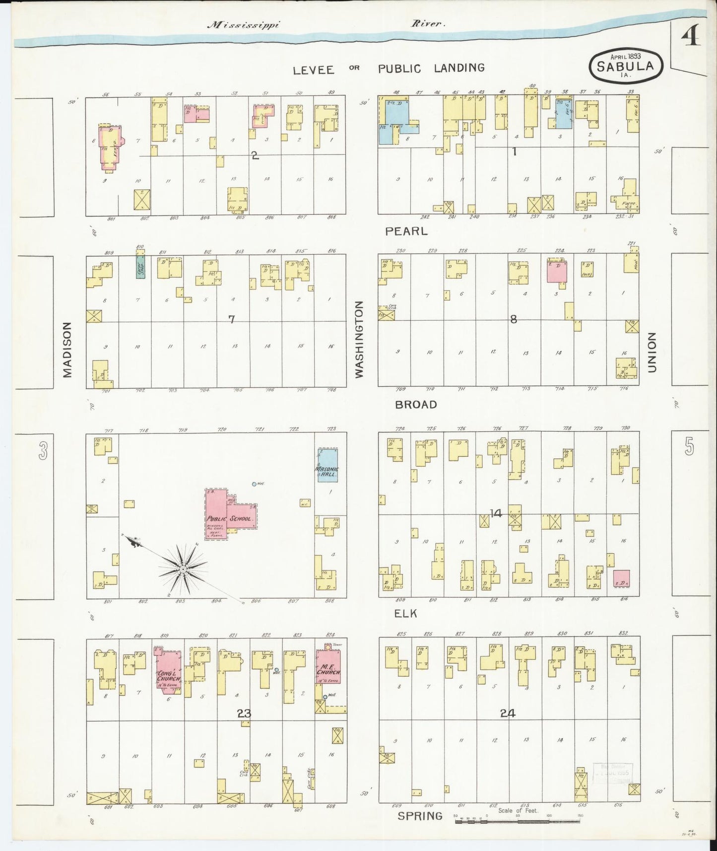 Sanborn Fire Insurance Map from Sabula, Jackson County, Iowa (1893), Sheet #0004 - Historic Sanborn Fire Insurance Map Print, vintage old map wall art