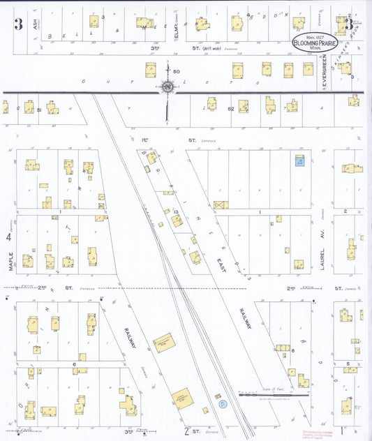 Sanborn Fire Insurance Map from Blooming Prairie, Steele County, Minnesota (1927), Sheet #0003 - Historic Sanborn Fire Insurance Map Print, vintage old map wall art, antique decor, genealogy gift, Minnesota Minnesota map