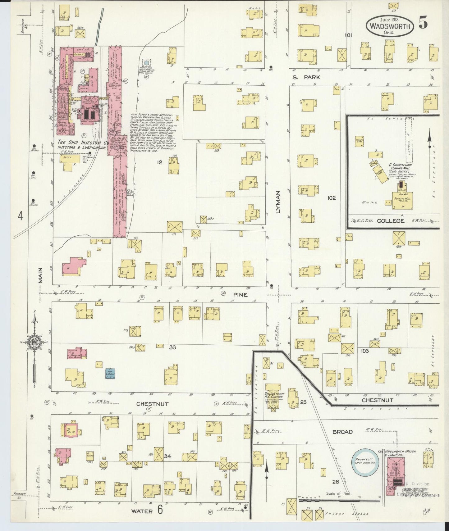 Sanborn Fire Insurance Map from Wadsworth, Medina County, Ohio (1913), Sheet #0005 - Complete Map Set gallery image, historic Sanborn map, vintage wall art, Ohio Ohio