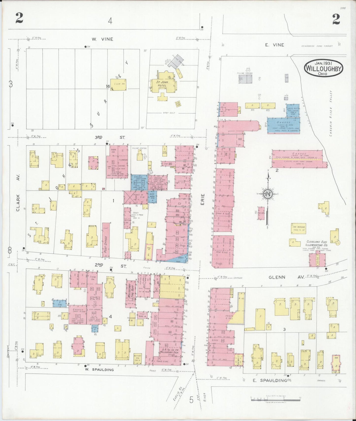 Sanborn Fire Insurance Map from Willoughby, Lake County, Ohio (1931), Sheet #0002 - Complete Map Set gallery image, historic Sanborn map, vintage wall art, Ohio Ohio