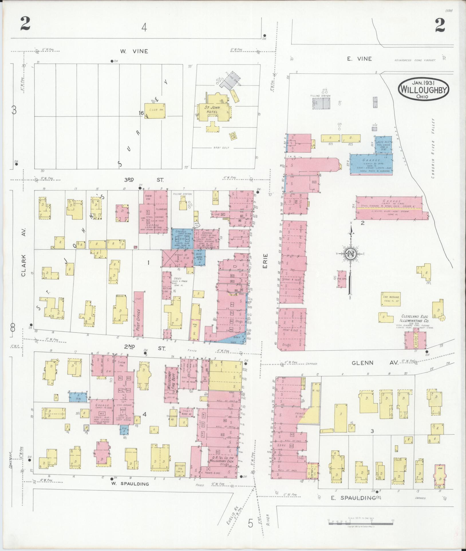 Sanborn Fire Insurance Map from Willoughby, Lake County, Ohio (1931), Sheet #0002 - Complete Map Set gallery image, historic Sanborn map, vintage wall art, Ohio Ohio