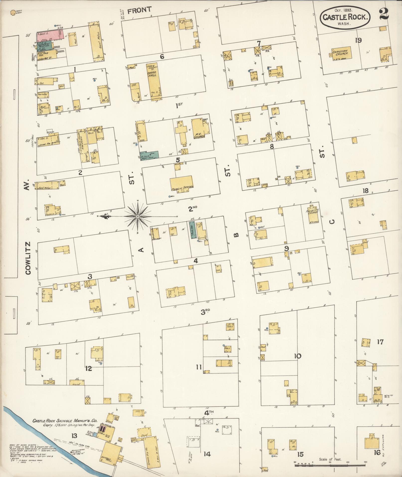 Sanborn Fire Insurance Map from Castle Rock, Cowlitz County, Washington (1893), Sheet #0002 - Complete Map Set gallery image, historic Sanborn map, vintage wall art, Washington Washington