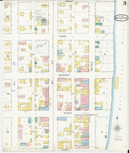Sanborn Fire Insurance Map from Bellevue, Jackson County, Iowa (1894), Sheet #0003 - Historic Sanborn Fire Insurance Map Print