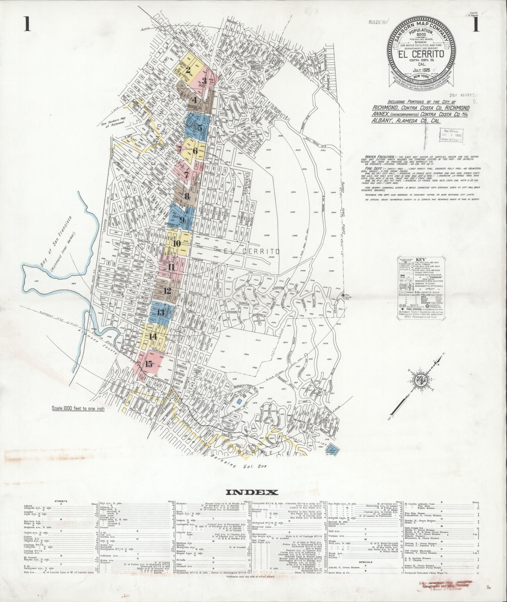 Sanborn Fire Insurance Map from El Cerrito, Contra Costa County, California (1926), Sheet #0001 - Complete Map Set gallery image, historic Sanborn map, vintage wall art, California California