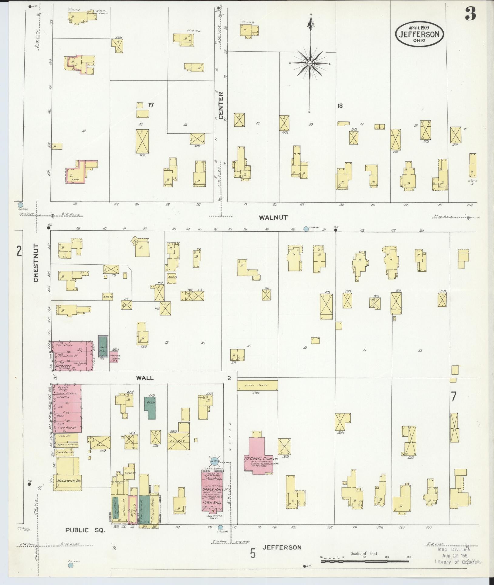 Sanborn Fire Insurance Map from Jefferson, Ashtabula County, Ohio (1909), Sheet #0003 - Historic Sanborn Fire Insurance Map Print, vintage old map wall art, antique decor, genealogy gift, Ohio Ohio map