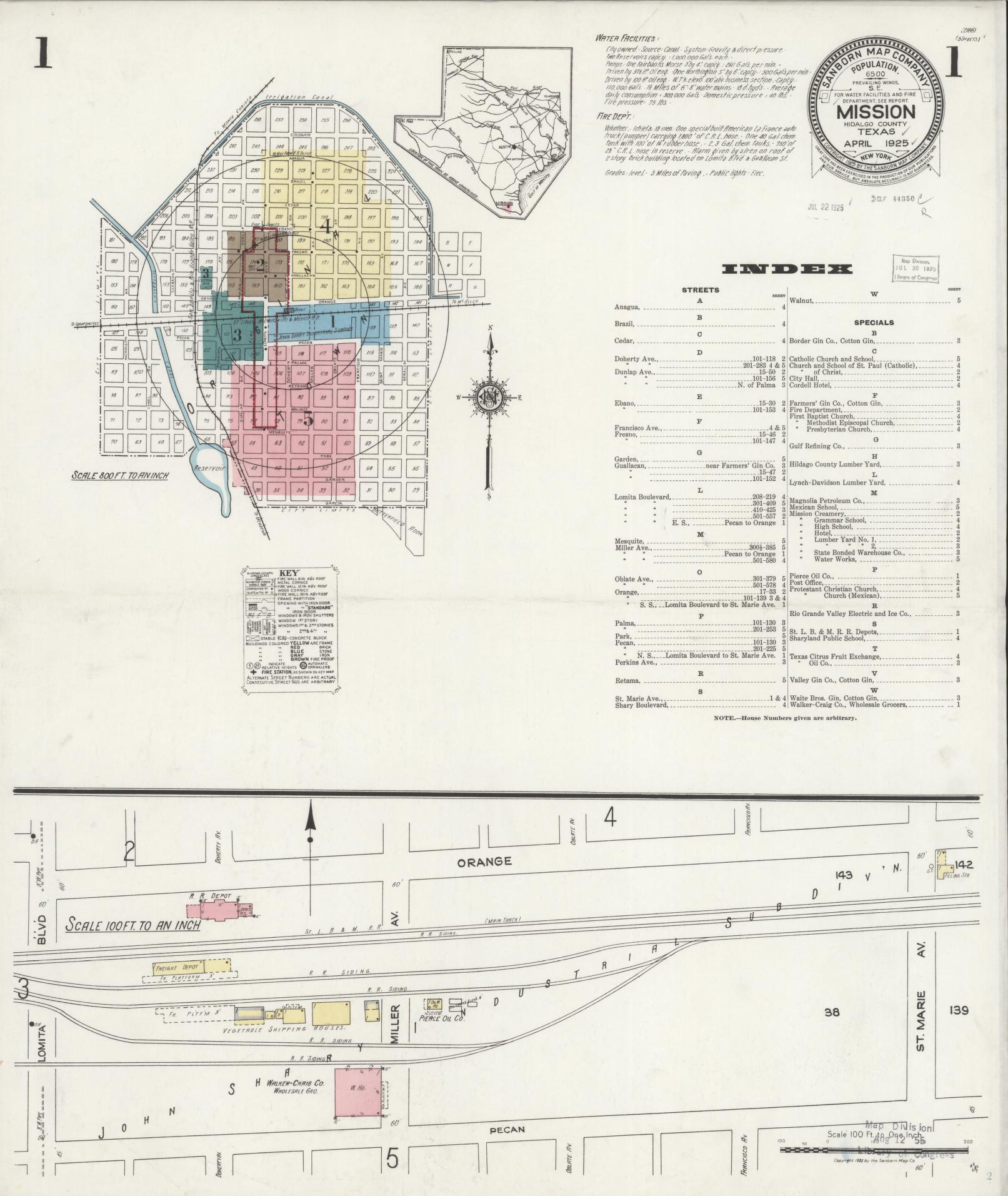 Sanborn Fire Insurance Map from Mission, Hidalgo County, Texas. (1925) – Historic Sanborn Fire Insurance Map Print