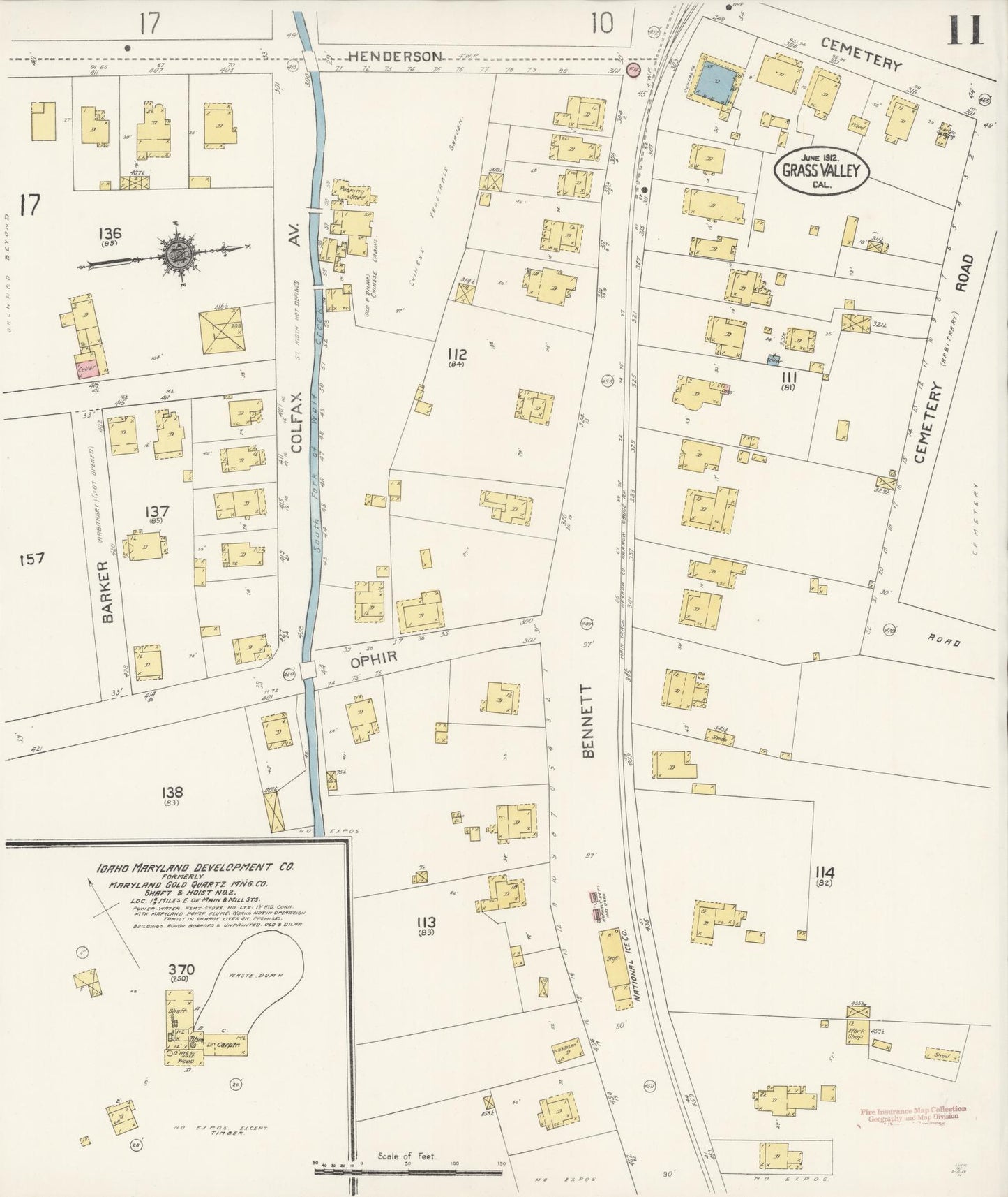 Sanborn Fire Insurance Map from Grass Valley, Nevada County, California (1912), Sheet #0011 - Historic Sanborn Fire Insurance Map Print, vintage old map wall art, antique decor, genealogy gift, Grass Valley Nevada map
