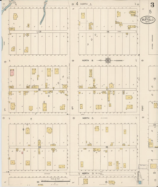 Sanborn Fire Insurance Map from Buffalo, Johnson County, Wyoming (1912), Sheet #0003 - Historic Sanborn Fire Insurance Map Print, vintage old map wall art, antique decor, genealogy gift, Wyoming Wyoming map