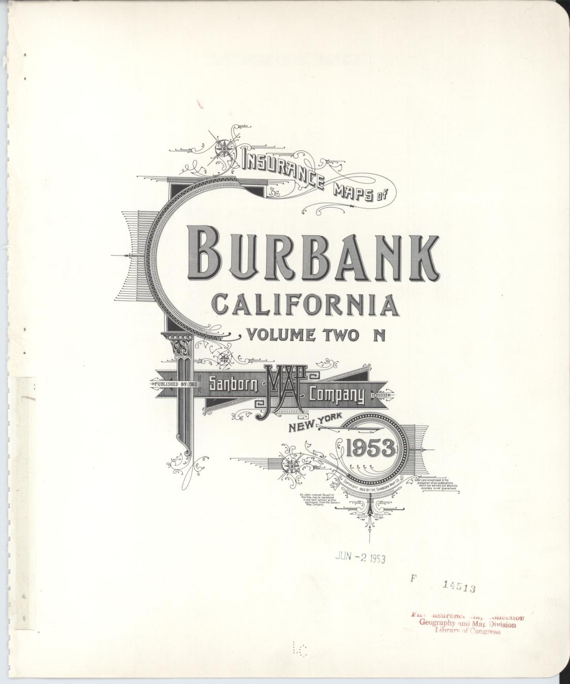 Sanborn Fire Insurance Map from Burbank, Los Angeles County, California (1953), Sheet #0001 - Complete Map Set gallery image, historic Sanborn map, vintage wall art, California California
