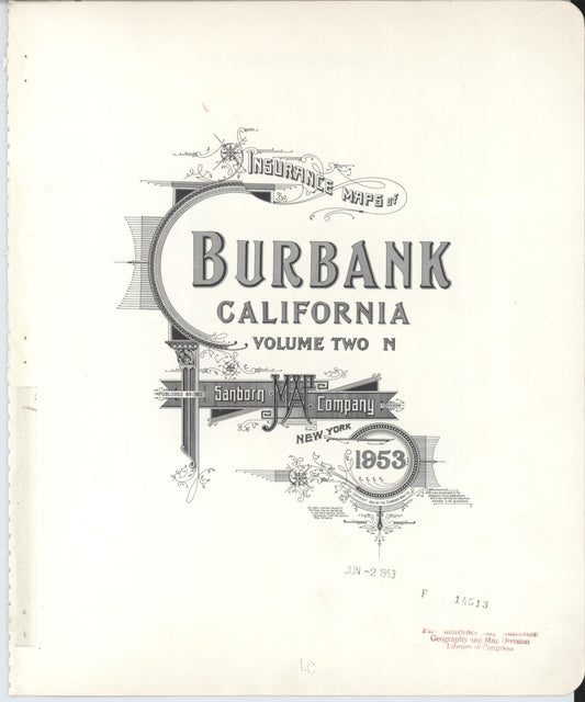 Sanborn Fire Insurance Map from Burbank, Los Angeles County, California (1953), Sheet #0001 - Complete Map Set gallery image, historic Sanborn map, vintage wall art, California California
