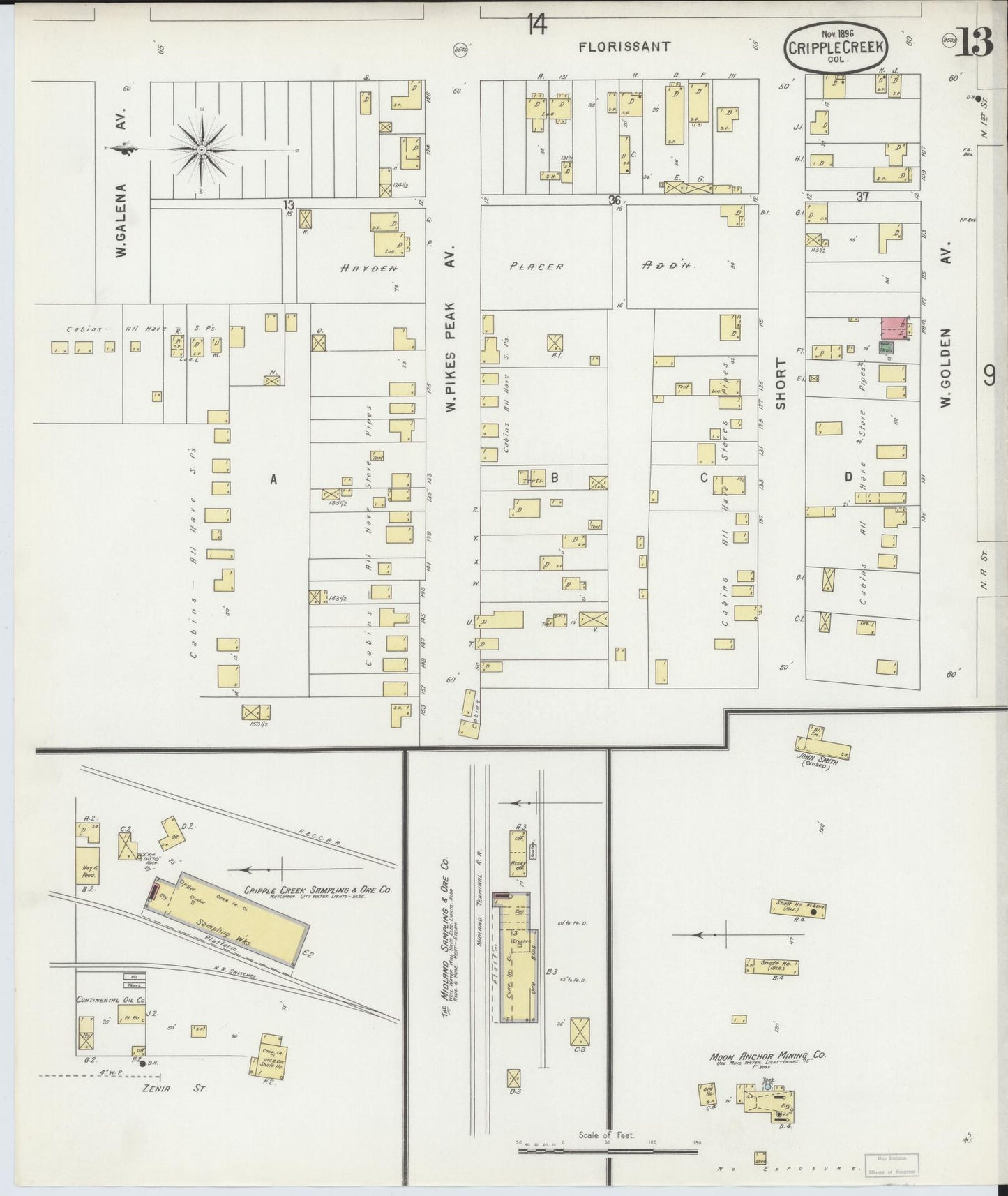 Sanborn Fire Insurance Map from Cripple Creek, Teller County, Colorado (1896), Sheet #0013 - Historic Sanborn Fire Insurance Map Print, vintage old map wall art, antique decor, genealogy gift, Colorado Colorado map