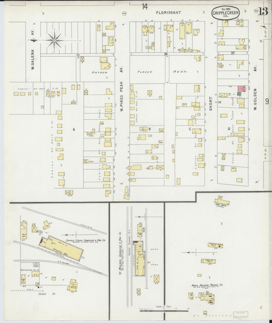 Sanborn Fire Insurance Map from Cripple Creek, Teller County, Colorado (1896), Sheet #0013 - Historic Sanborn Fire Insurance Map Print, vintage old map wall art, antique decor, genealogy gift, Colorado Colorado map