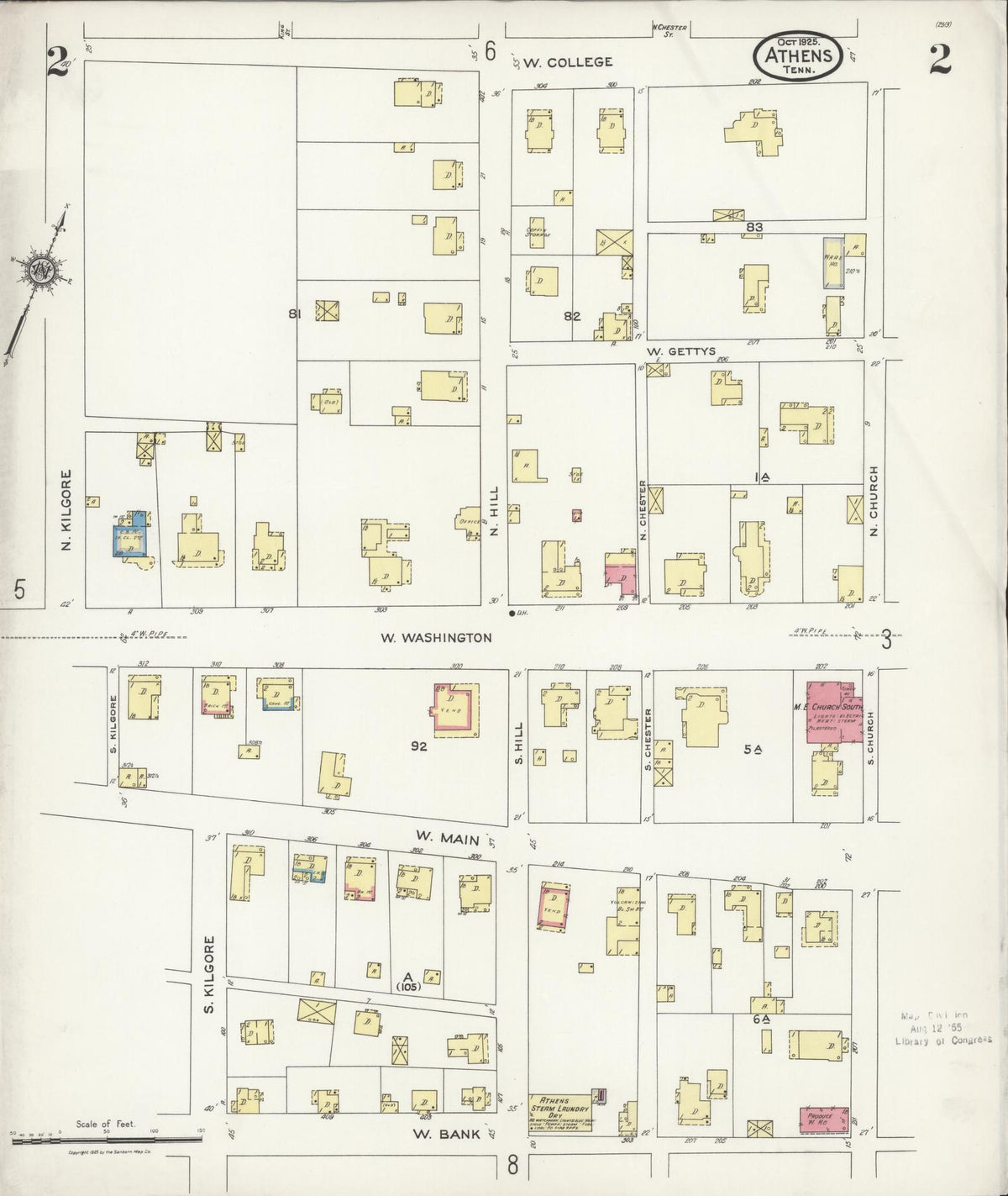 Sanborn Fire Insurance Map from Athens, McMinn County, Tennessee (1925), Sheet #0002 - Complete Map Set gallery image, historic Sanborn map, vintage wall art, Tennessee Tennessee