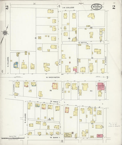 Sanborn Fire Insurance Map from Athens, McMinn County, Tennessee (1925), Sheet #0002 - Complete Map Set gallery image, historic Sanborn map, vintage wall art, Tennessee Tennessee