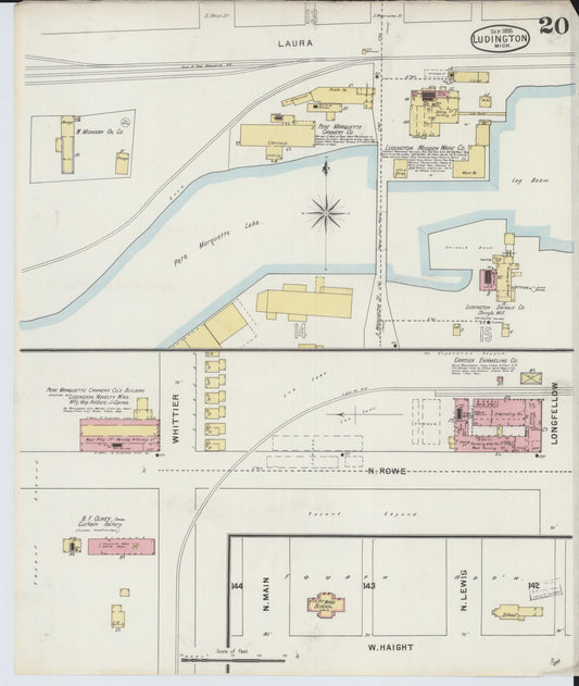 Sanborn Fire Insurance Map from Ludington, Mason County, Michigan (1895), Sheet #0020 - Historic Sanborn Fire Insurance Map Print, vintage old map wall art, antique decor, genealogy gift, Michigan Michigan map