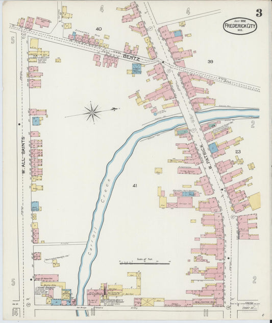 Frederick, Maryland - 1892 - Sanborn Fire Insurance Map, Sheet #0003 - Historic Sanborn Fire Insurance Map Print, Frederick Maryland 1892 0003 vintage old map wall art