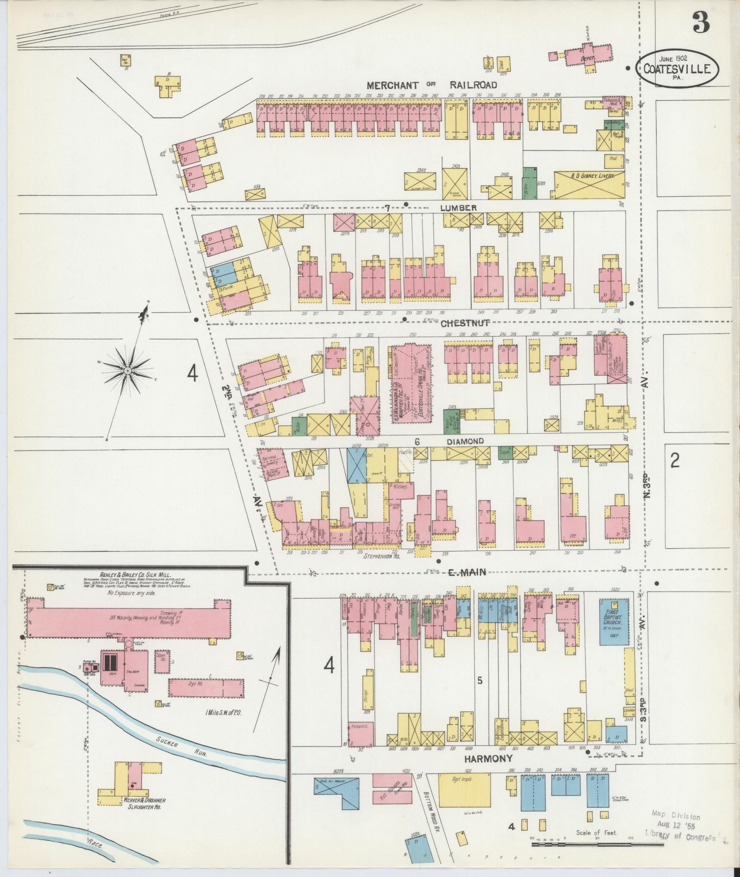 Sanborn Fire Insurance Map from Coatesville, Chester County, Pennsylvania (1902), Sheet #0003 - Historic Sanborn Fire Insurance Map Print, vintage old map wall art, antique decor, genealogy gift, Pennsylvania Pennsylvania map
