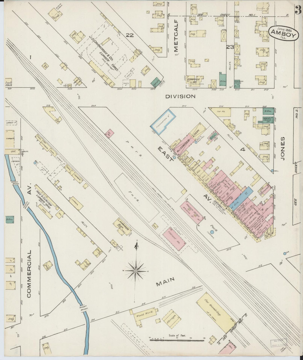 Sanborn Fire Insurance Map from Amboy, Lee County, Illinois (1885), Sheet #0003 - Complete Map Set gallery image, historic Sanborn map, vintage wall art, Illinois Illinois