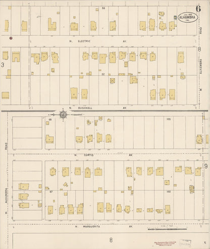 Sanborn Fire Insurance Map from Alhambra, Los Angeles County, California (1912), Sheet #0006 - Historic Sanborn Fire Insurance Map Print, vintage old map wall art, antique decor, genealogy gift, California California map