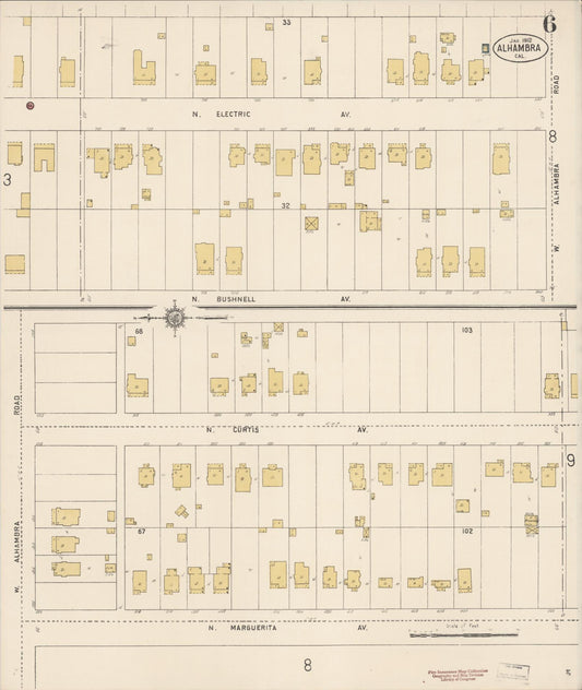 Sanborn Fire Insurance Map from Alhambra, Los Angeles County, California (1912), Sheet #0006 - Historic Sanborn Fire Insurance Map Print, vintage old map wall art, antique decor, genealogy gift, California California map